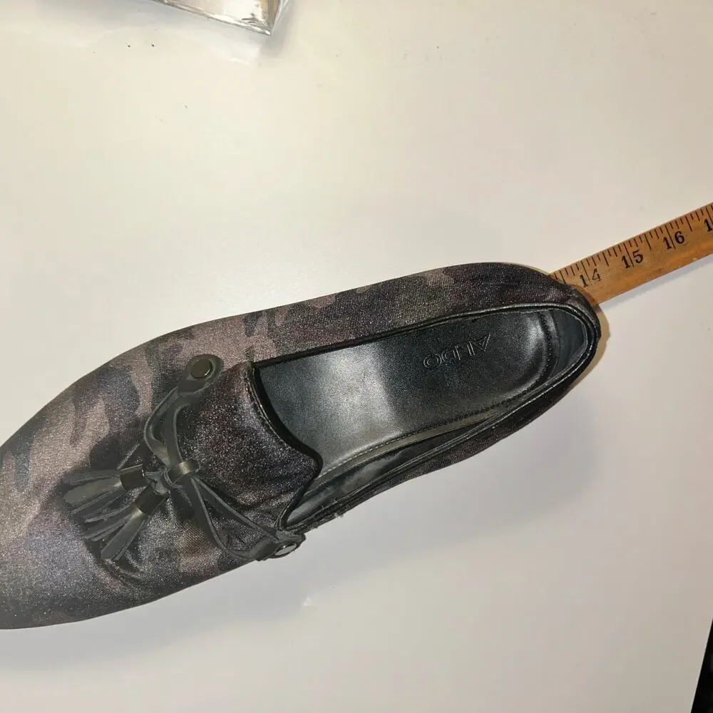 ALDO Mens Camo Velvet Tassel Loafers Size 12 Black Gray Slip On Dress Shoes 45